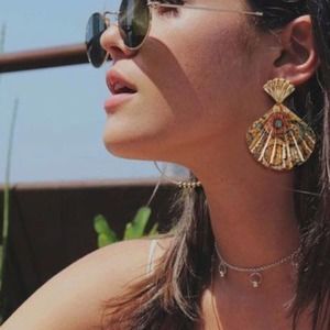 Gold Exaggerated Multi-Color Floral Shell Earrings